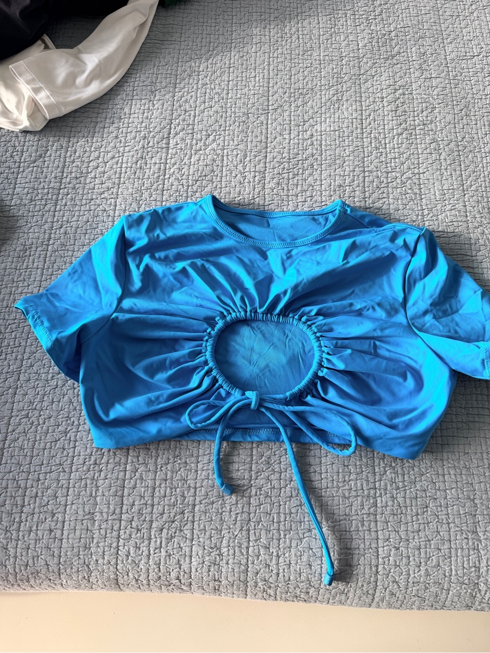 SKIMS Bright Blue Ruched Cutout Crop Top